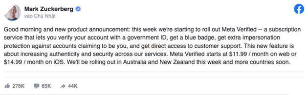 Meta bị chỉ trích vì thu phí "dấu tích xanh" 