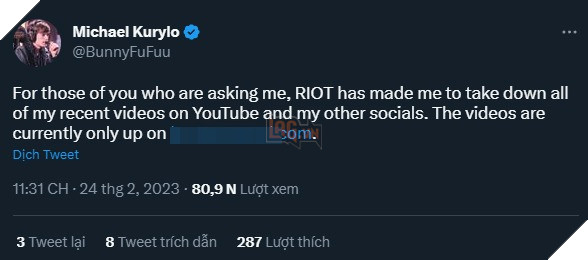 BunnyFuFuu bị Riot yêu cầu gỡ bỏ video 18+ có dính hình ảnh của LMHT trên Youtube 3