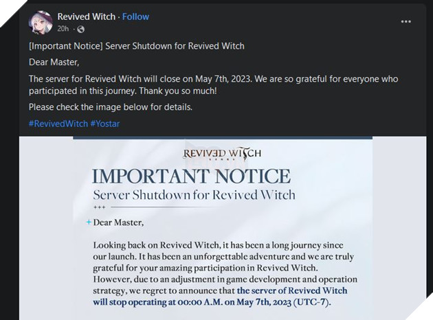Tựa game Revived Witch thông báo đóng cửa server quốc tế khiến game thủ đầy tiếc nuối 2