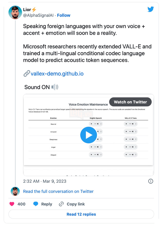 VALL-E: AI của Microsoft có thể dịch giọng nói của bạn sang tiếng nước ngoài