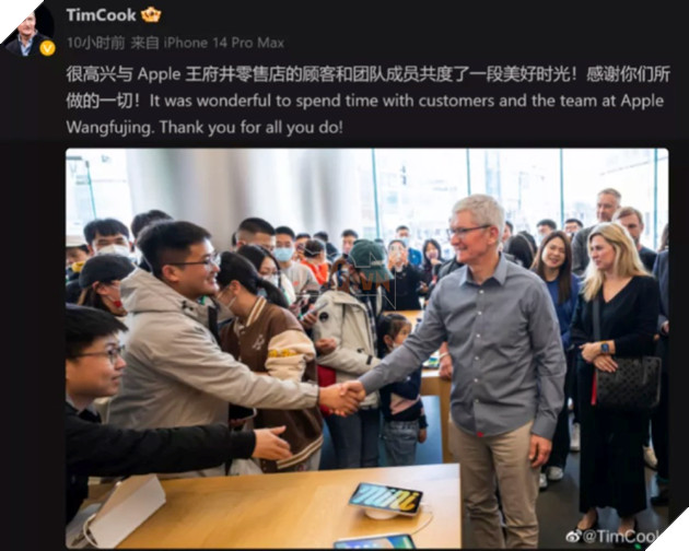 Tim Cook ghé thăm Trung Quốc, khẳng định Apple và Trung Quốc là "mối quan hệ cộng sinh"