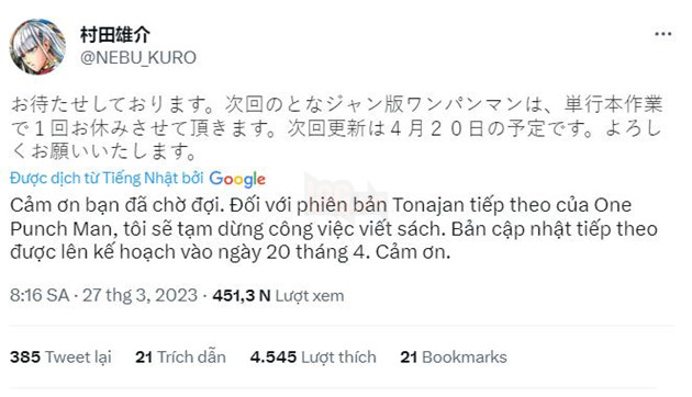 manga One Punch Man tác giả