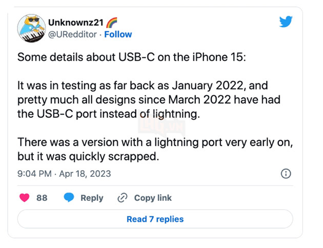 Apple đã bắt đầu thử nghiệm iPhone 15 cổng USB-C từ tháng 1 năm 2022