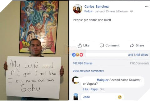 Người đàn ông xin 1 triệu like để được đặt tên con là Goku
