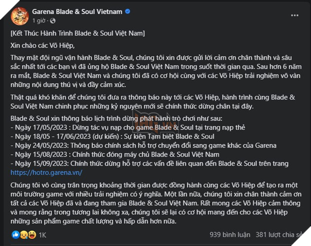 Blade & Soul Việt Nam bất ngờ thông báo đóng cửa