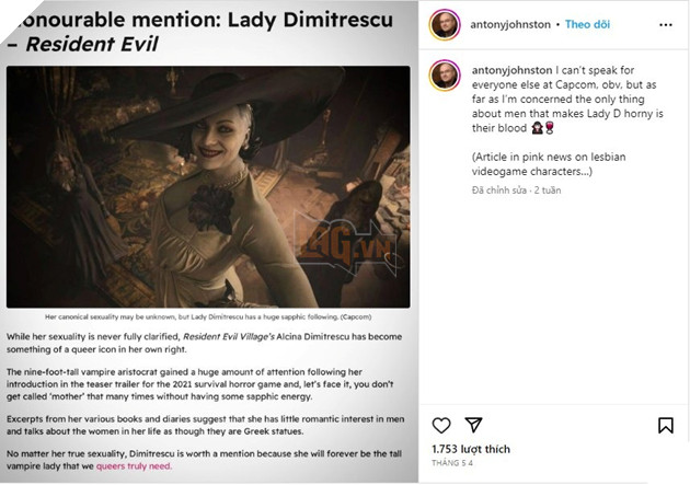 Biên dịch Resident Evil Village bất ngờ tiết lộ rằng Lady Dimitrescu là một nhân vật LGBT