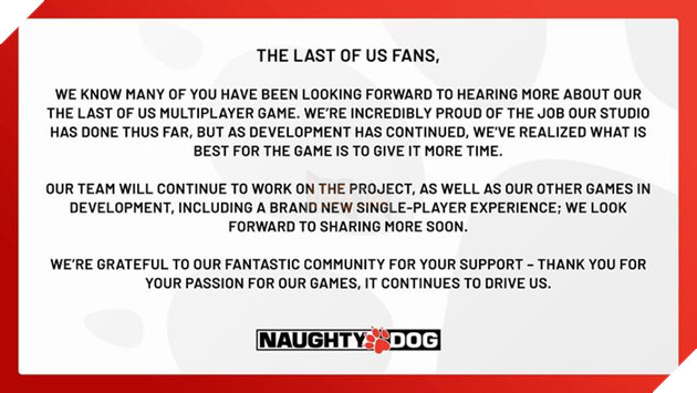 Naughty Dog cập nhật tin không vui về dự án The Last of Us Multiplayer 2