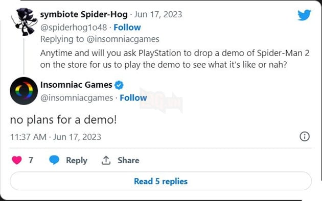 Insomniac Games thông báo rằng họ chưa có kế hoạch ra mắt bản demo cho Spider-Man 2