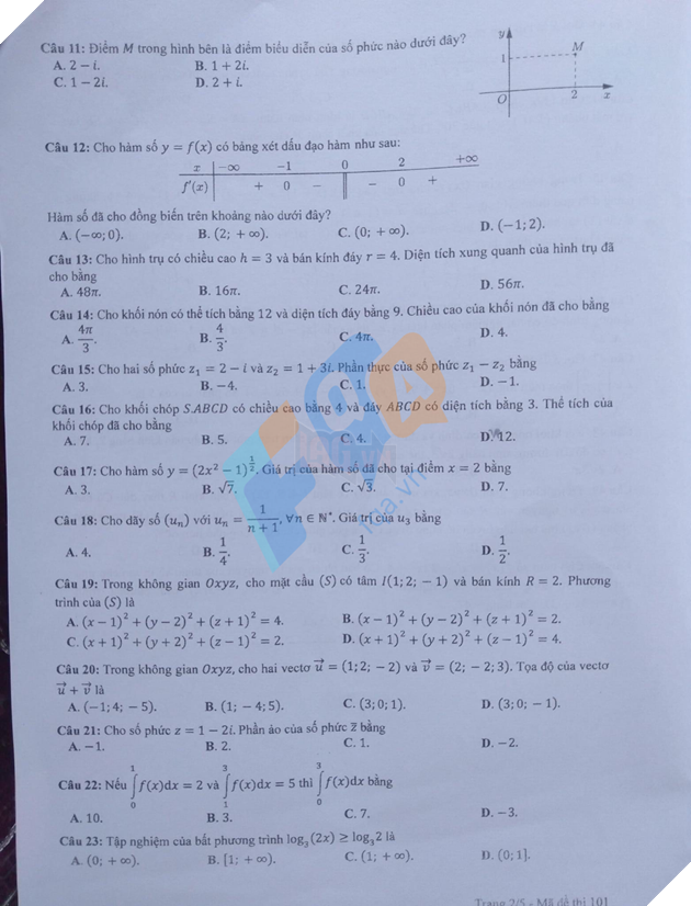 Đề thi và đáp án môn Toán Kỳ thi THPT Quốc gia năm 2023 2