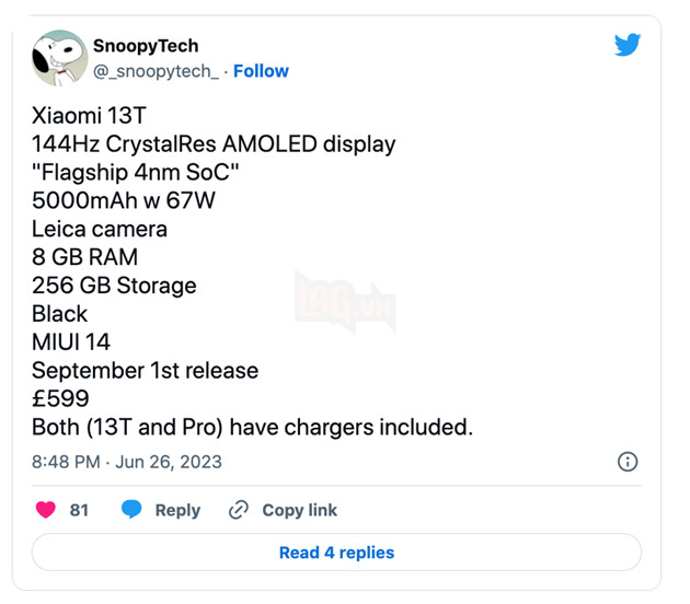 Thông số kỹ thuật Xiaomi 13T và 13T Pro bị rò rỉ trước thềm ra mắt