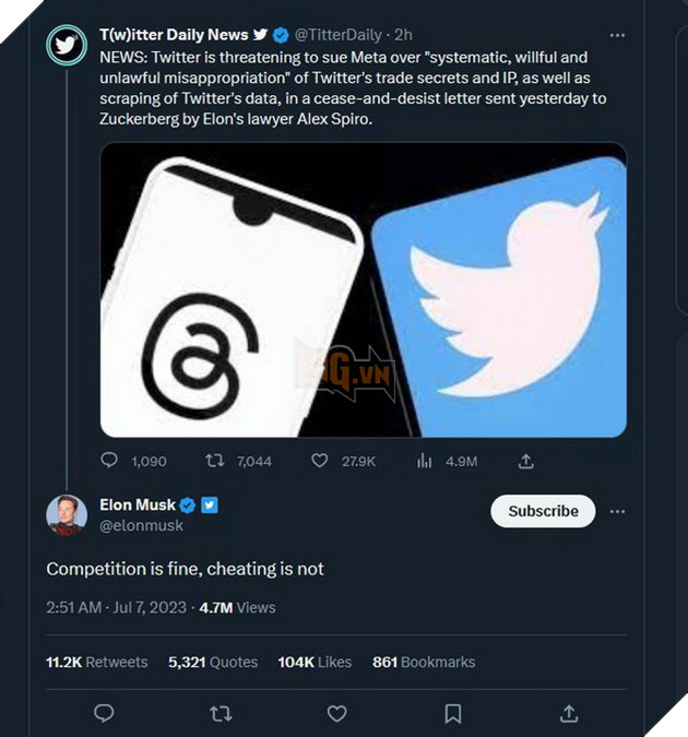 Elon Musk gửi lời cảnh báo, dọa Twitter sẽ gửi đơn kiện ứng dụng Threads với nghi vấn vi phạm bản quyền 5
