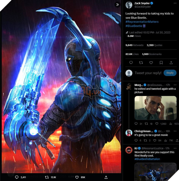 Zack Snyder khiến cộng đồng Twitter bùng nổ khi bày tỏ sự hào hứng dành cho Blue Beetle 2