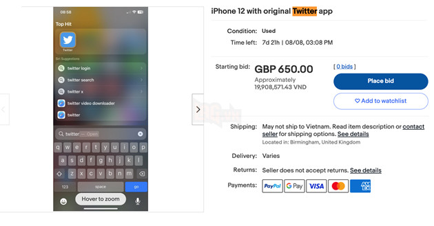 iPhone vẫn cài đặt Twitter "logo cũ" đang được rao bán với giá 25.000 USD