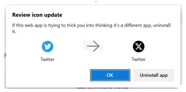 Microsoft Edge cảnh báo lừa đảo sau khi ứng dụng Twitter thay đổi logo