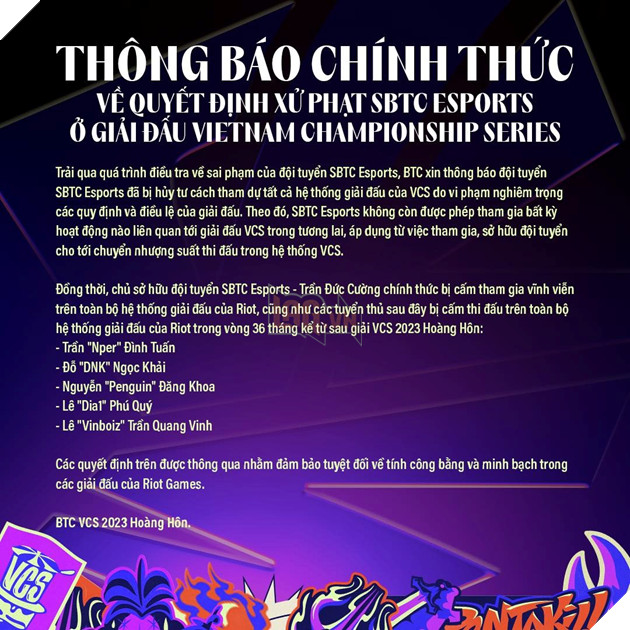 LMHT: Tuyển thủ SBTC Esports hé lộ án phạt 3 năm nhưng không được nhận bằng chứng, VCS chính thức lên tiếng 4