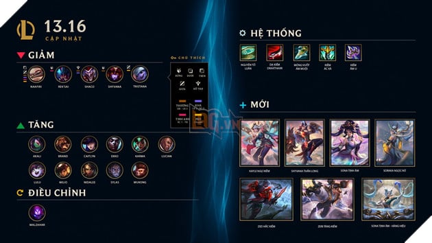LMHT: Chi tiết bản cập nhật 13.16 chính thức - Buff trang bị Sát Lực và các tướng Hỗ Trợ yếu