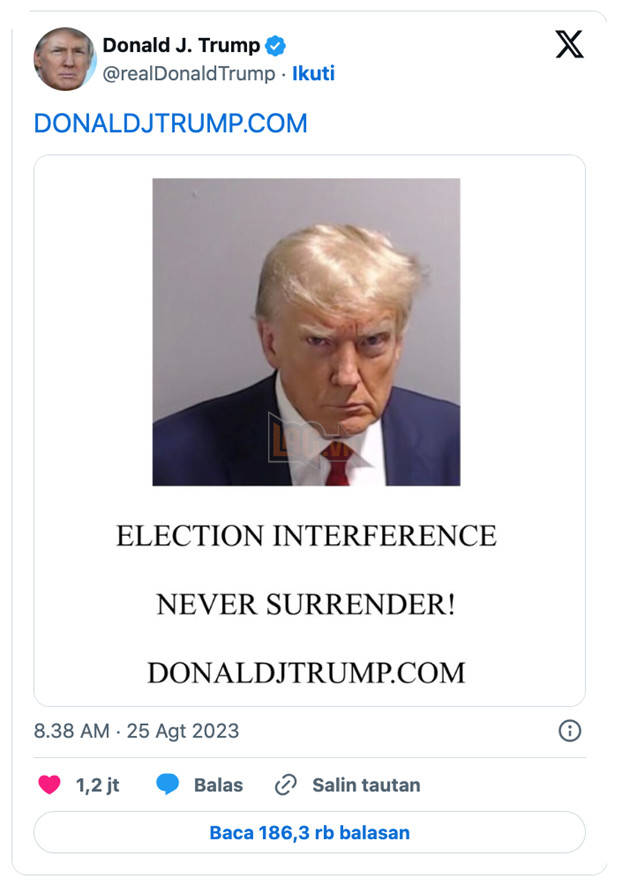 Ông Trump bất ngờ tái xuất trên nền tảng X với ảnh hồ sơ trong nhà giam