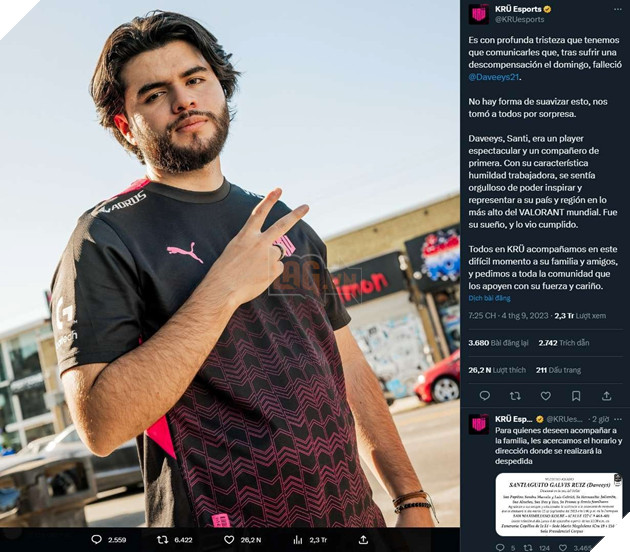 Nam tuyển thủ qua đời ngay sau khi hoàn thành ước mơ đến với giải VALORANT Champions 2023