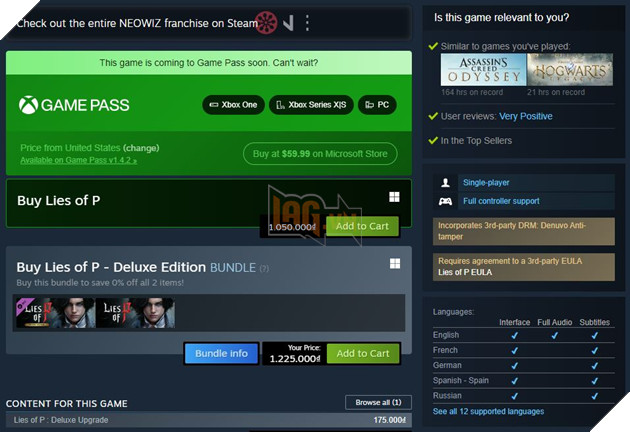 Lies of P bất ngờ bổ sung thêm tính năng chống crack nhiều người ghét ngay trước khi phát hành 2