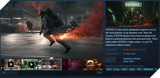 Payday 3 sớm đặt chân vào Top 30 game bị đánh giá tệ nhất trên Steam 2