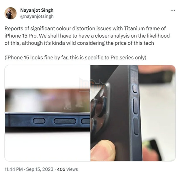 Khung viền titan trên iPhone 15 Pro/ Pro Max tự chuyển màu sau một thời gian ngắn sử dụng