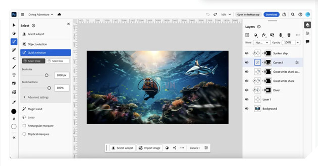 Photoshop phiên bản web chính thức ra mắt, được hỗ trợ cả các tính năng AI mới