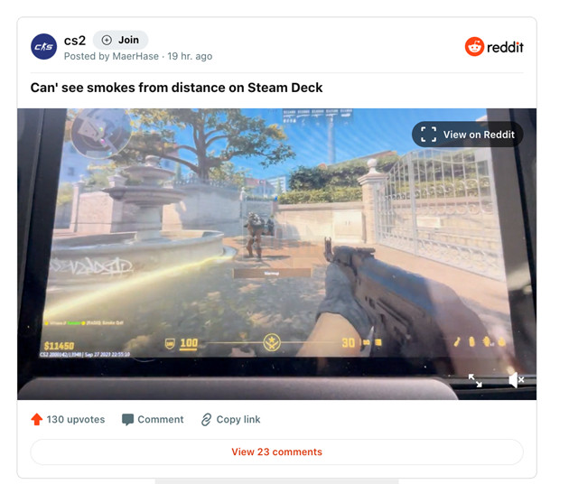 Counter-Strike 2 gặp lỗi, có thể nhìn "xuyên smoke" khi chơi trên Steam Deck