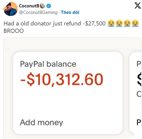 Nam streamer bất ngờ bị yêu cầu hoàn donate đến mức âm tiền trong tài khoản