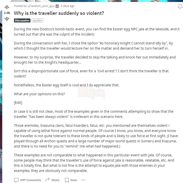 Genshin Impact: Game thủ cho rằng Nhà Lữ Hành đang càng ngày càng có nhiều hành vi bạo lực 3