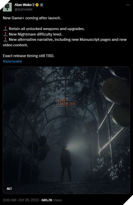 Alan Wake 2 công bố chế độ New Game+ với sự bổ sung cốt truyện bất ngờ, tăng giá trị chơi lại