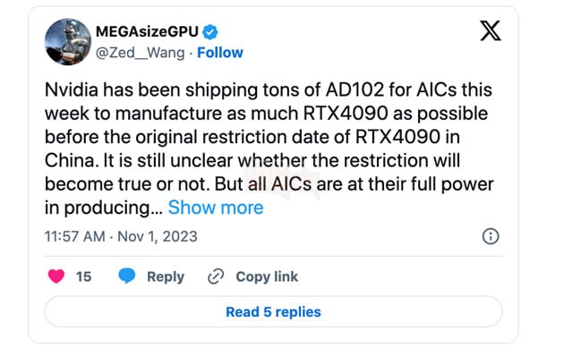 Card đồ hoạ RTX 4090 của NVIDIA sẽ bị cấm bán hoàn toàn tại Trung Quốc bắt đầu từ ngày 17 tháng 11