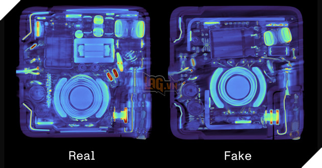 Ảnh chụp X-quang cho thấy sự khác biệt giữa AirPods "real" khác so với AirPods rẻ tiền 