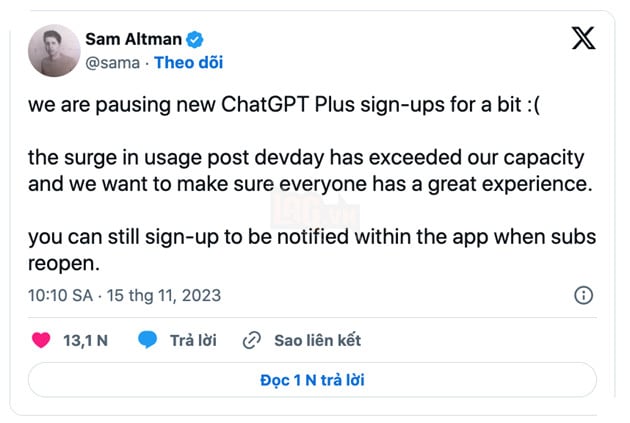 OpenAI tạm dừng đăng ký ChatGPT Plus do lượng người dùng quá tải
