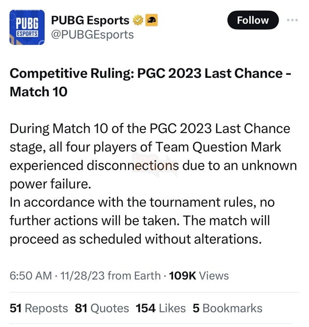 PUBG: Gặp sự cố cúp điện, đội tuyển bị xử thua trong sự bất mãn của cộng đồng