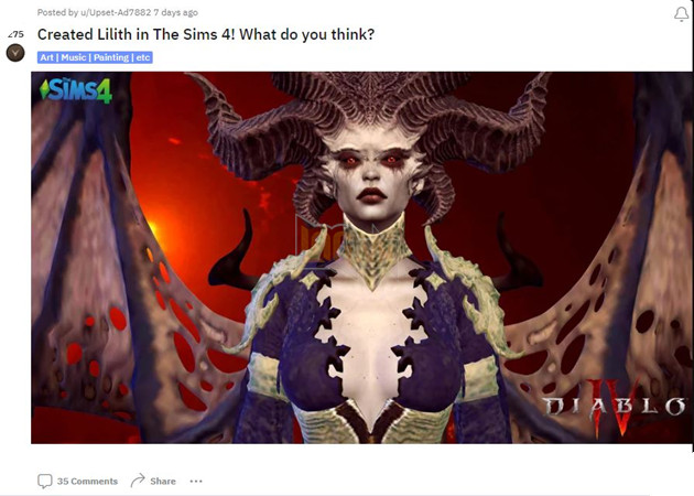 Khi Lilith trong Diablo 4 được game thủ chuyển sinh sang thế giới The Sims 4