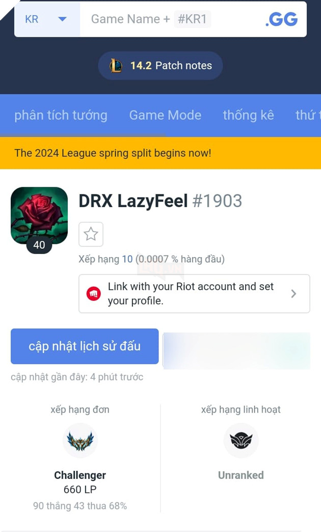 LMHT: Xuất hiện game thủ người Việt xuất hiện trong top 10 Thách Đấu Hàn Quốc 3