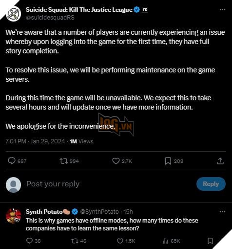 Suicide Squad: Kill The Justice League gặp lỗi phải tạm đóng server khiến game thủ kêu trời 2