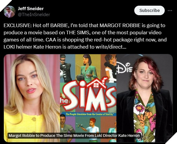 Loạt Game The Sims Sẽ Có Phiên Bản Điện Ảnh Live-action Do Margot Robbie Sản Xuất