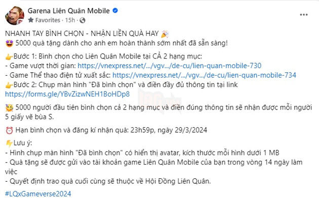 Kêu gọi bình chọn nhưng quà thưởng quá bèo, NPH Liên Quân nhận cơn mưa phẫn nộ