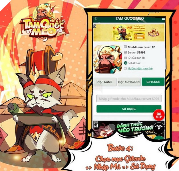 Hướng dẫn cách nhập và tổng hợp Giftcode Tam Quốc Mèo mới nhất năm 2024 2