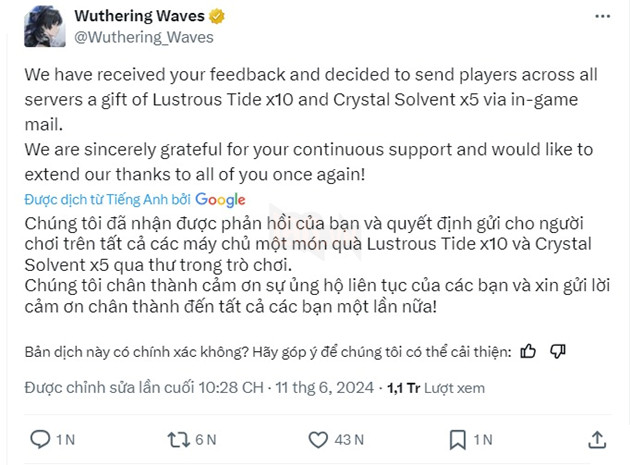 Wuthering Waves: Cộng đồng nhận thấy Kuro Games cố tình tìm cách để tặng quà