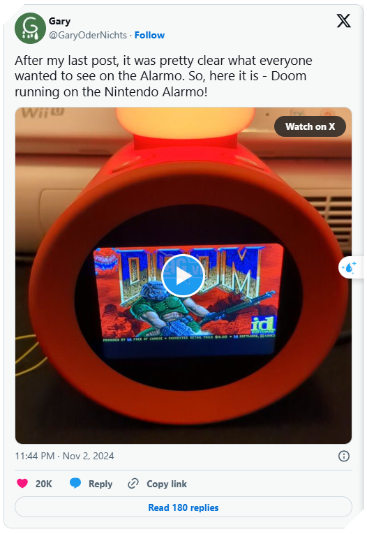 Modder tiếp tục mang game Doom lên đồng hồ Alarmo Clock của Nintendo