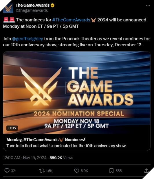 The Game Awards 2024 Chính Thức Công Bố Thời Điểm Hé Lộ Các Đề Cử Tranh Giải