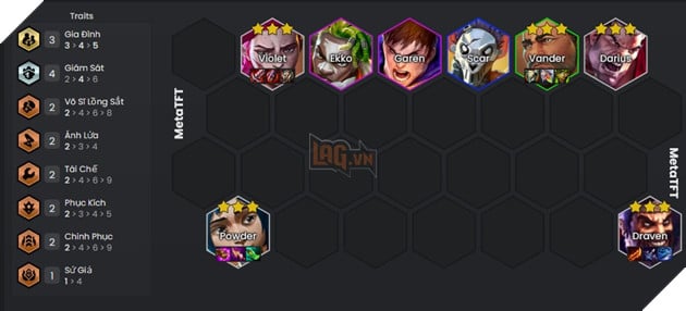 DTCL Mùa 13: Hướng dẫn đội hình Gia Đình Violet Powder Reroll mạnh nhất rank Thách Đấu 3