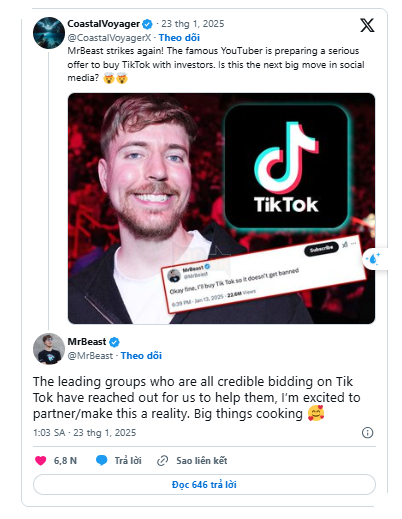 MrBeast cùng các tỷ phú đua nhau mua lại TikTok 2