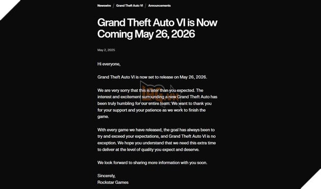 [Raybet] Rockstar Games Dời Ngày Ra Mắt GTA VI, Devolver Digital Khẳng Định Sẵn Sàng Đối Đầu