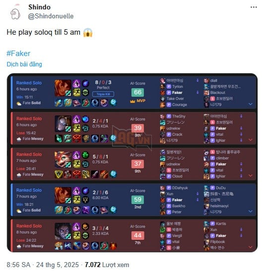 LMHT: Faker bất ngờ try hard Xếp hạng khiến nhiều fan không khỏi lo lắng