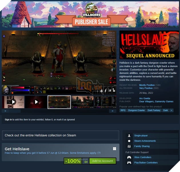 Hellslave nhận được đánh giá rất tích cực từ người dùng Steam