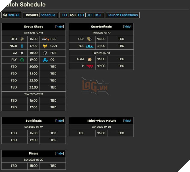 Lịch thi đấu EWC 2025 này 16 tháng 7