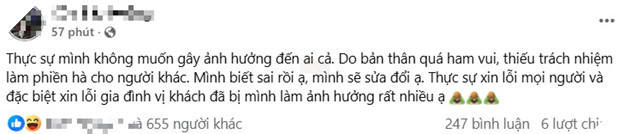 Nam TikToker viết lời xin lỗi trên trang cá nhân
